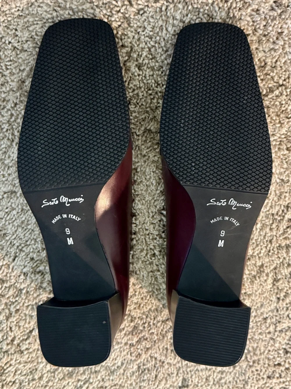 NWT Vintage Sesto Meucci burgundy and dark blue leather slip-on loafers, Size 9